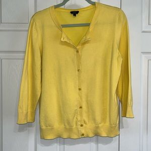 Talbots PIMA COTTON cardigan Size L 3/4 sleeve BANANA 🍌 LEMON 🍋 color